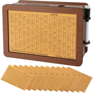 Wooden $10,000 Savings Challenge Box | Reusable Money Saving Bank with Progress Tracker | Educational Cash Vault for Kids & Adults