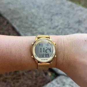 Step Counter Pedometer Watch with Stainless Steel Bracelet, Stylish Design, Fashion, No App, Golden, Calorie, Distance, Alarm, Countdown Timer 2401