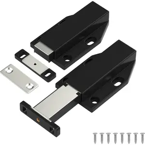 (2Packs) Door Latch - Push to Open Cabinet Hardware with    Catch, Ideal for Large Door/Kitchen Drawer Push Release Latch (Black)