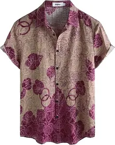 Mens Casual Hawaiian Floral Short Sleeve Button Down Tropical Shirt - Lightweight Polyester, Customizable Design, Machine Washable, Summer Wear, Fitted Style - Fabric, Menswear Top Breathable