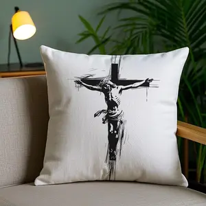 Cross Pattern Element Design Cushion Cover Soft Short Plush Fabric Double-Sided Print Organic Breathable Sofa Pillow Case, Home Machine Washable in Warm Winter Perfect for Home Decor Home Child Gift