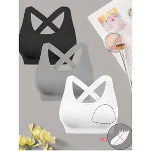 Women's Seamless Knit Bra Set, No Padding, Layered Design, Backless Sports Vest, Slim-Fitting, All Seasons, One Size Fits Most