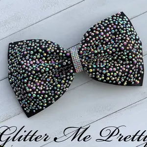 Cheer Bow Rhinestone Tailless Black Team Cheer Bow