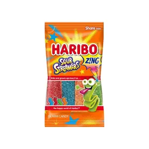 Haribo Sour Z!NG Sour Streamers Extreme Candy Snack Candies, Sour Strips, Sour Candy, Haribo, Zing, Streamers