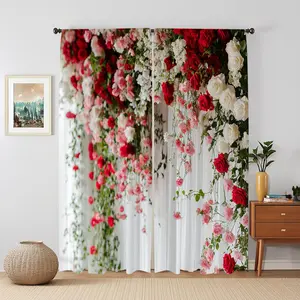 Rose Pattern Door Curtain, 2 Counts/set Elegant Door Curtain, Home Decorative Curtain, Home Decoration Curtain for Bedroom, Living Room, Kitchen, Office, Study Room