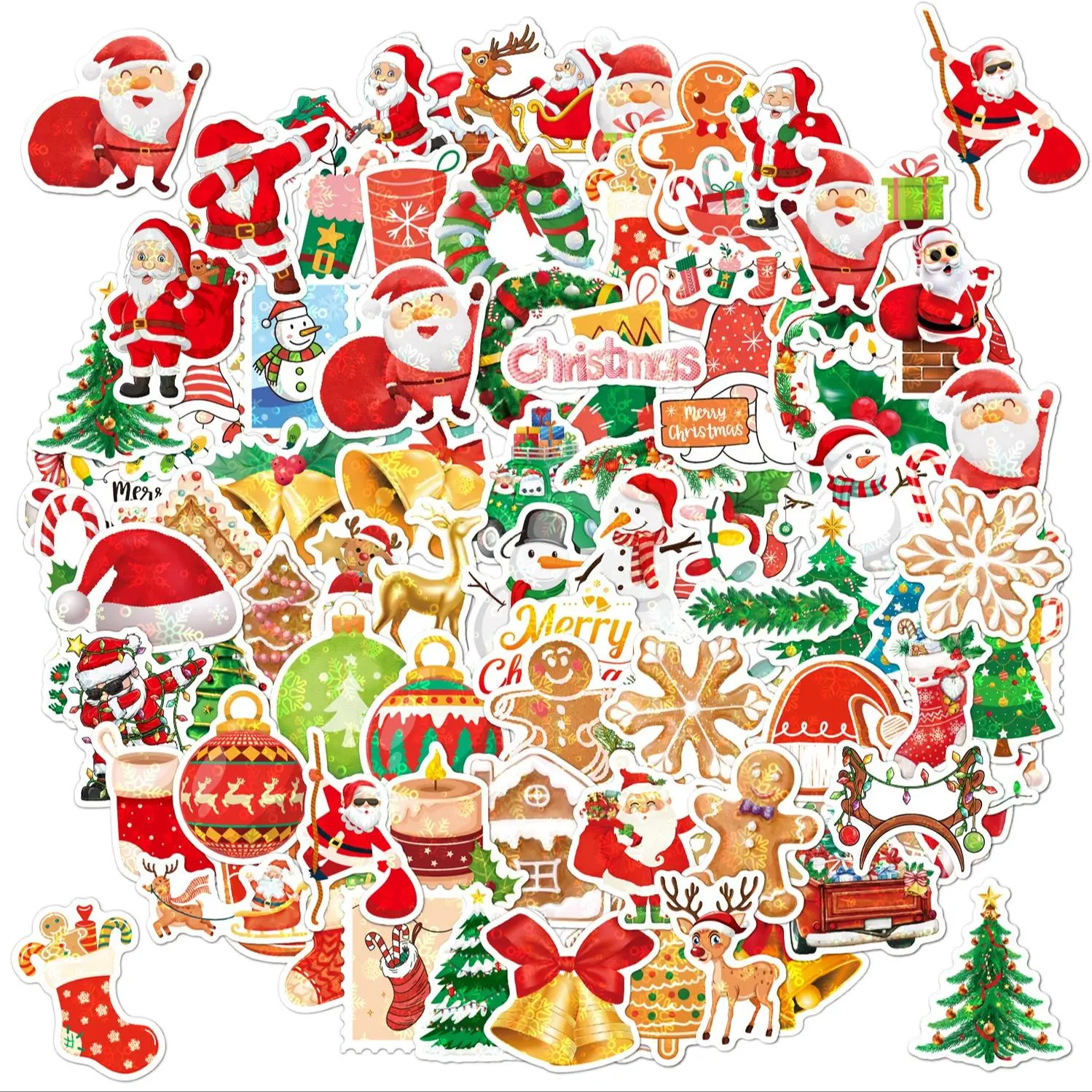 Christmas Themed Sticker, 100pcs/set Santa Claus Elk Cartoon Sticker for Gift Greeting Card Water Bottle Laptop Phone