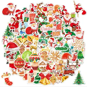 Christmas Themed Sticker, 100pcs/set Santa Claus Elk Cartoon Sticker for Gift Greeting Card Water Bottle Laptop Phone