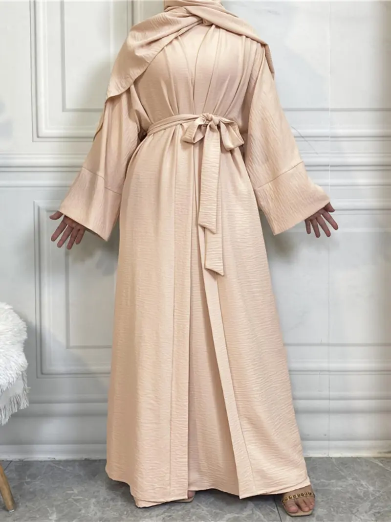 green emerald velvet dress Sofiya Kimono Feather Abaya -Pastel Mint | Size 56 | Crepe Satin Polyester Blend, Luxurious Sheen, Delicate Feather Trim main image 0