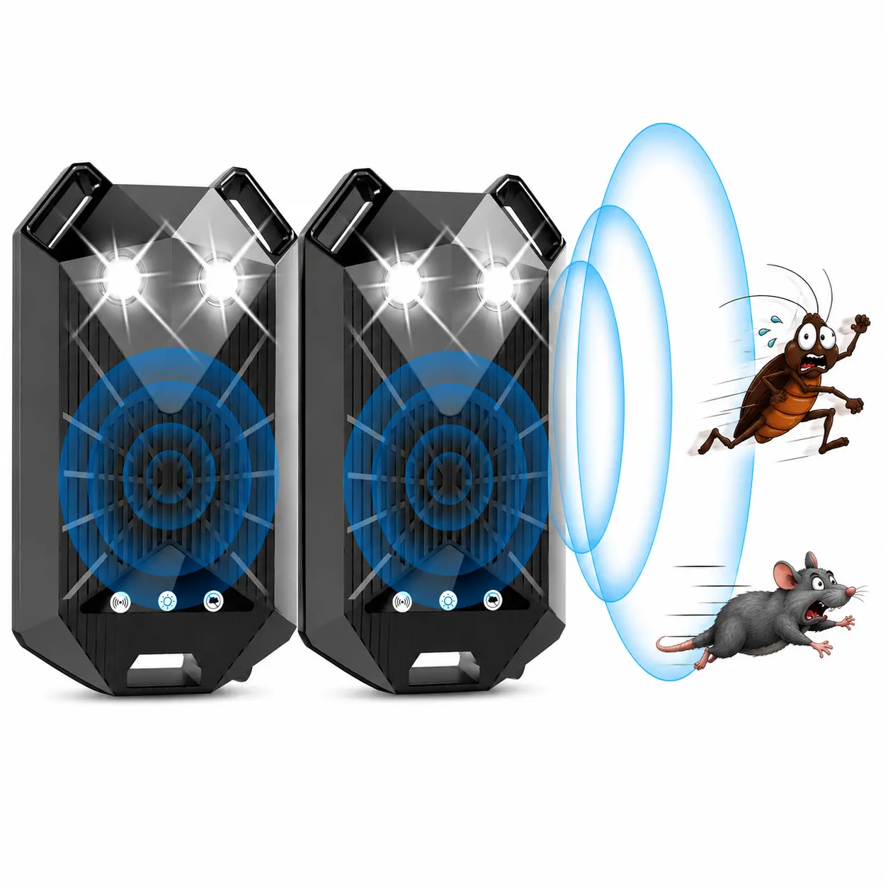 2PCS Ultrasonic Car Rodent Repeller – Keep Rats & Mice Out of Engine Bay, Flashing LED Strobe Light Mouse Deterrent for Cars, Trucks, RVs, Garage & Warehouse Protection repellent electronic pest insect roach plug dual mode