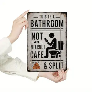 [2D Flat] Vintage Metal Wall Art Sign - "This Is a Bathroom, Not an Internet Cafe & Split" - Waterproof & Moisture-Resistant, Ideal for University, Bar, Cafe, Garage, Farmhouse Decor - Black Retro Poster Gift, Bathroom Decor