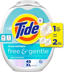 Tide PODS Free and Gentle Odor Refresh Laundry Detergent Packs 45 Count Hypoallergenic 3-in-1 Concentrated Detergent for Sensitive Skin