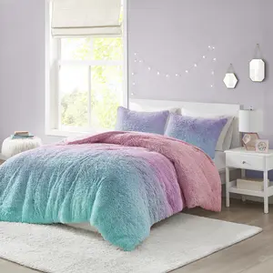 Ombre Shaggy Faux Fur Comforter Set, Primrose