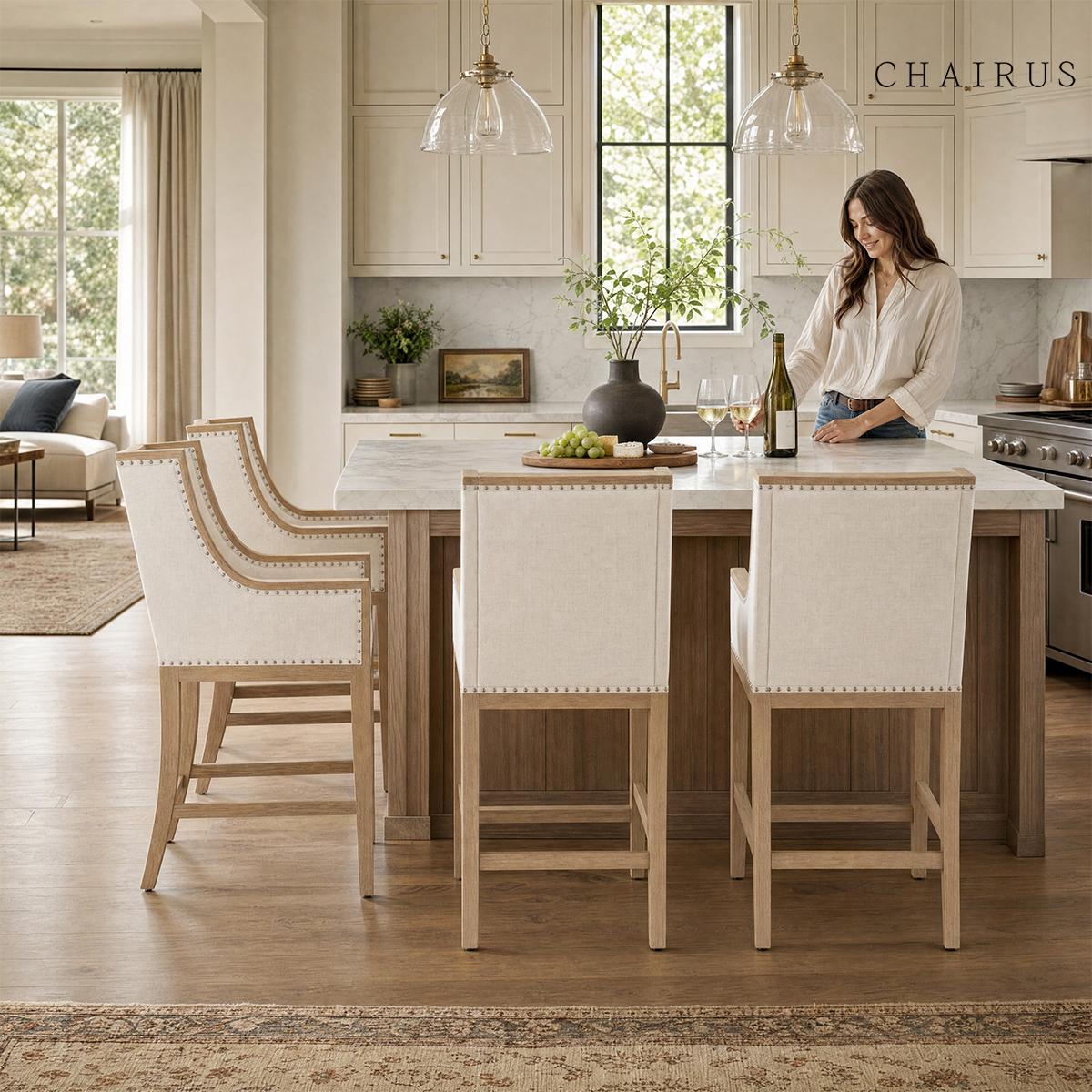 CHAIRUS 2 pack 26.5" Farmhouse Linen Barstools with Armrest Upholstered Wood Counter Height Bar Stools for Kitchen Island Dining Room Living Room Home Decor CHAIRUS 2 pack 26.5" Farmhouse Linen Barstools with Armrest Upholstered Wood Counter Height Bar Stools for Kitchen Island Dining Room Living Room Home Decor