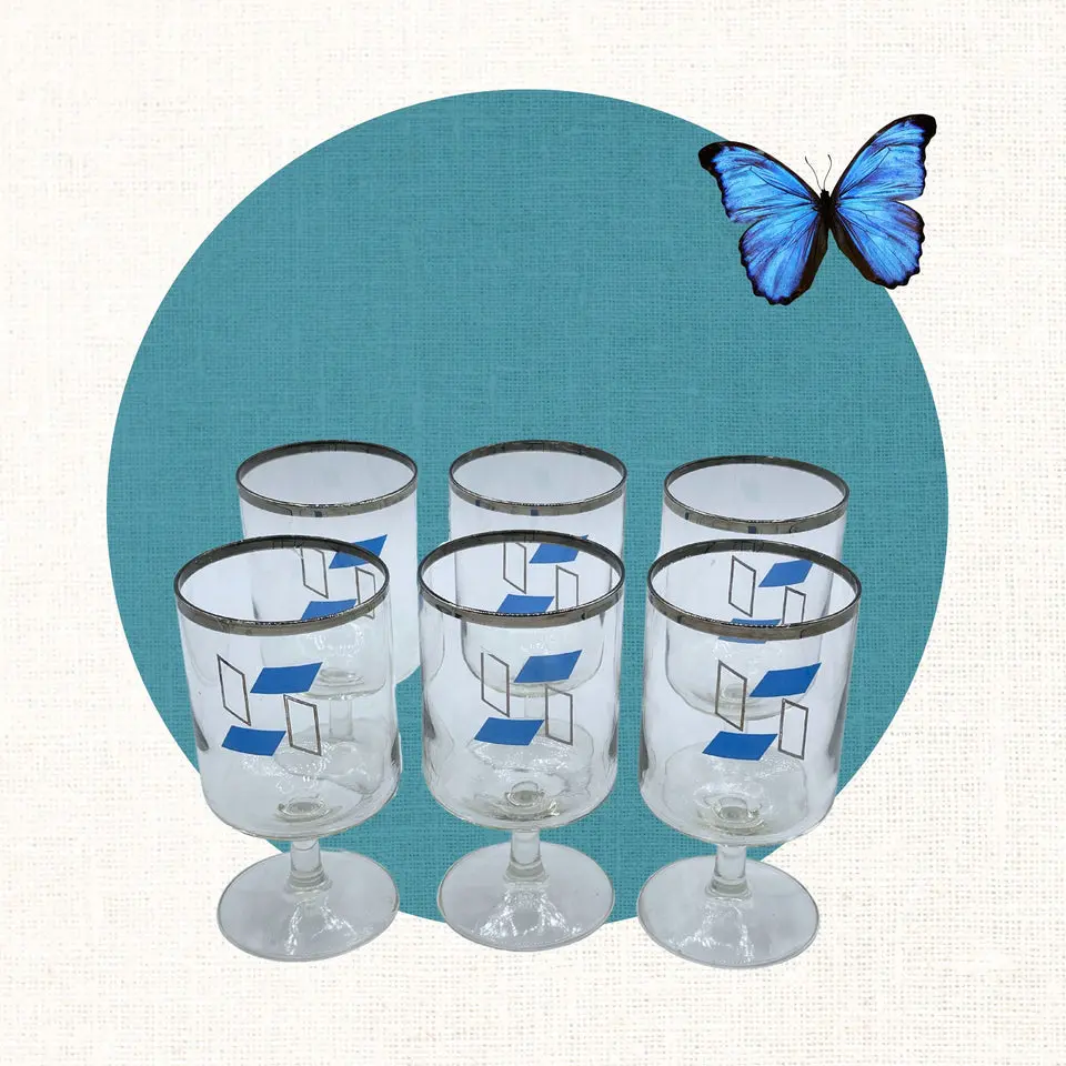 Vintage MCM 1960s Stemmed Cocktail Glasses, Set of 6