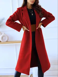 Women's Fall Winter Fitted Long Sleeve Plain Coat Jackets, Casual Style with Pockets, Simple Design Lapel Button Wool Blend Outerwear