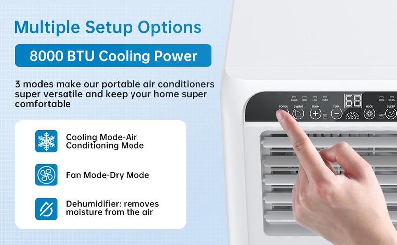 GARVEE 8,000 BTU Portable Air Conditioner, Portable AC Built-in Cool with Dehumidifier and Fan Modes for Room up to 350 sq.ft, Remote Control and Installation Kits, 50dB GARVEE 8,000 BTU Portable Air Conditioner, Portable AC Built-in Cool with Dehumidifier and Fan Modes for Room up to 350 sq.ft, Remote Control and Installation Kits, 50dB