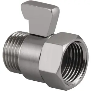 Shower Stop Valve for Handheld Shower Head, Shower Flow Control Valve, Solid Brass Flow Pressure Regulator G1/2 Brushed Nickel Color