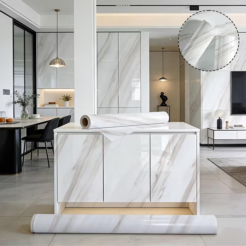 Smooth marble contact paper, granite white/gray, kitchen countertop cabinet furniture renovation wallpaper, thick removable wallpaper, peelable, washable, waterproof, matte marble self-adhesive wallpaper