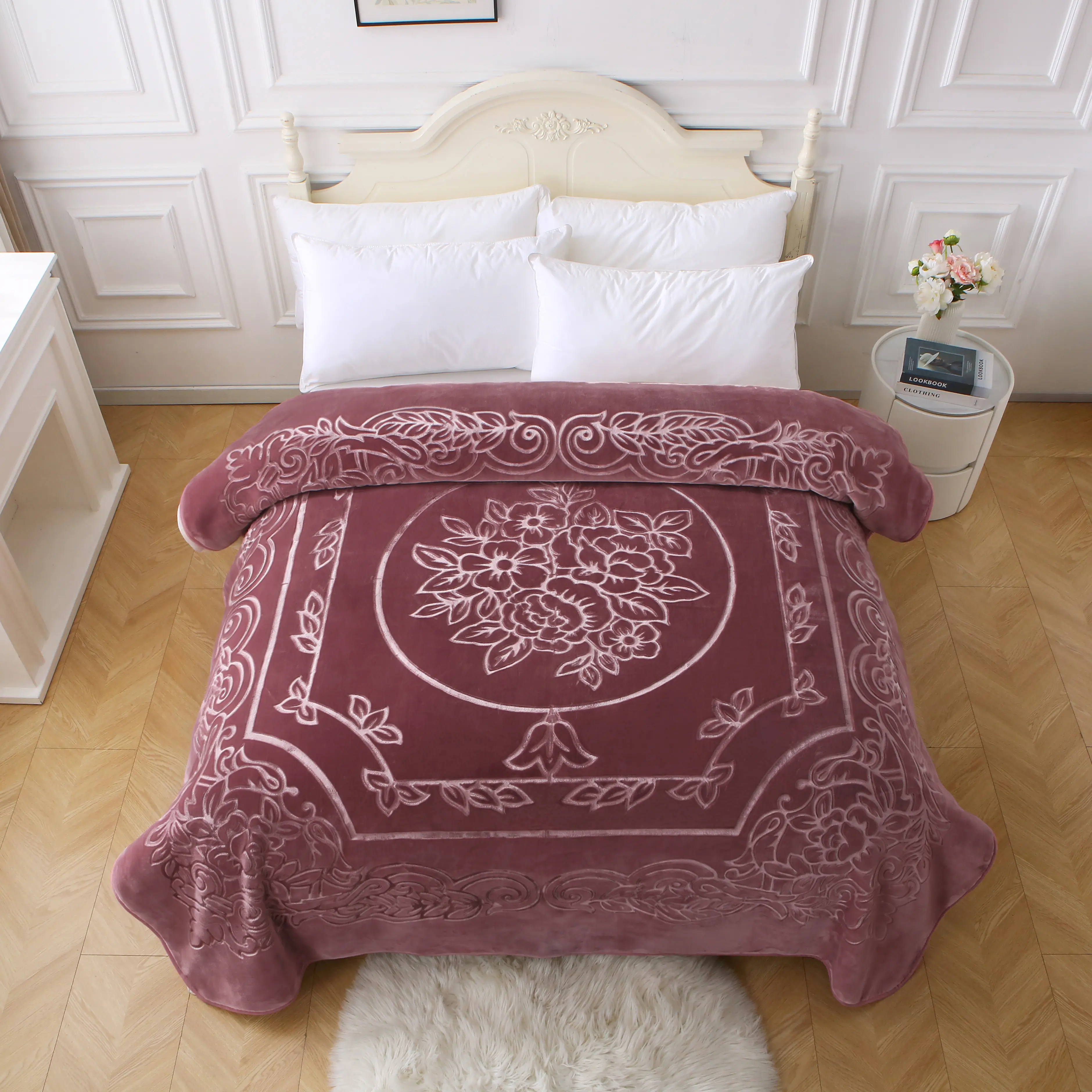 Heavy Fleece Raschel Printed Bedding Blanket - King Size, 85x95in Full Cover, 9lbs Single-Ply Thick 100% Polyester, Machine Washable, Traps Cozy Warmth, Super Soft All Seasons Autumn Winter Bedroom Home Sleep Gift