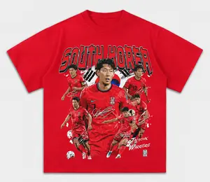 South Korea 2026 Heung Min Son Kim Min-jae Hwang Hee-chan Premium Cotton Graphic Tee Vintage Soccer Shirt Red Unisex Heavyweight T-Shirt South Korea Football Fan Streetwear Oversized Tee