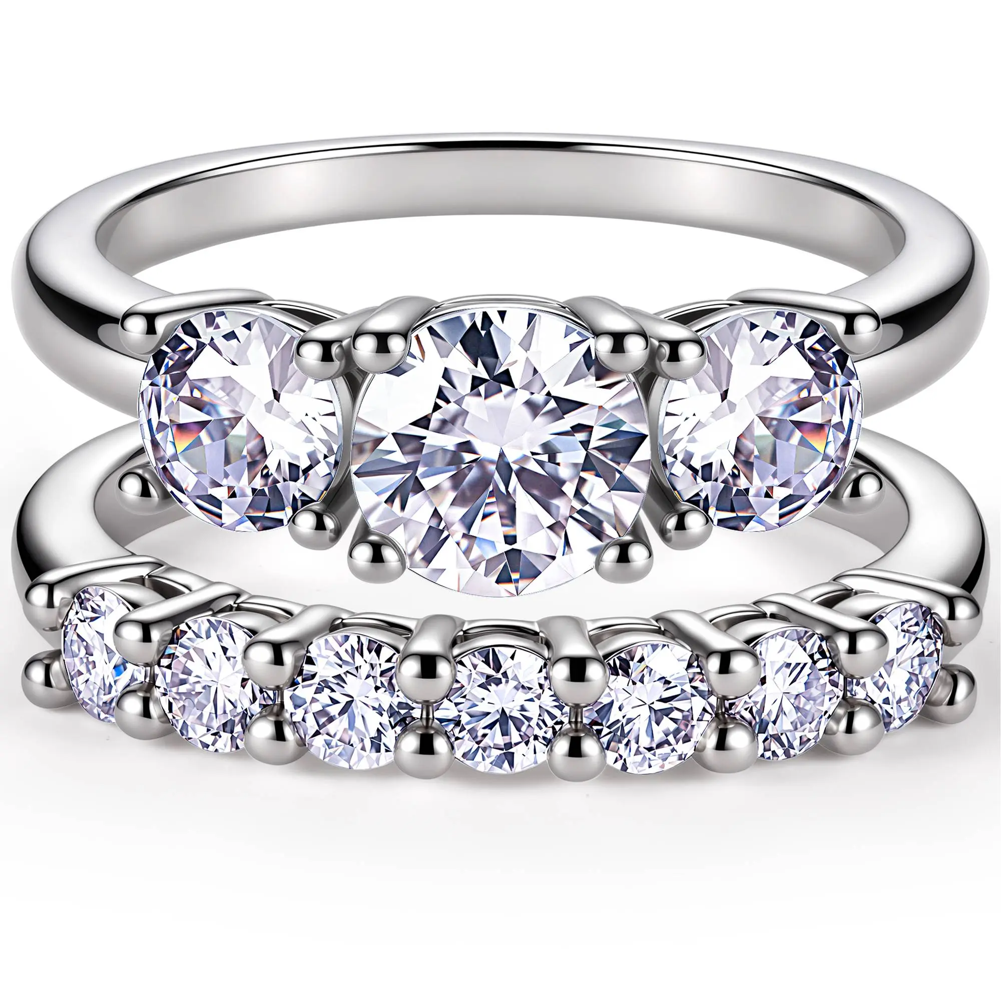 CICIKALEO 3-Stone Moissanite Rings for Women Stackable Sets Lab-Created 18K Gold 1CT Plated Wedding Band Engagement Promise Gift for Her R1 #Summervibes