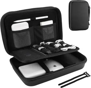 Hard Travel Case for Electronics – Organizer for MacBook, Chargers, Cables, Power Bank, Apple Accessories, USB Drives, SD Cards – Large, Black