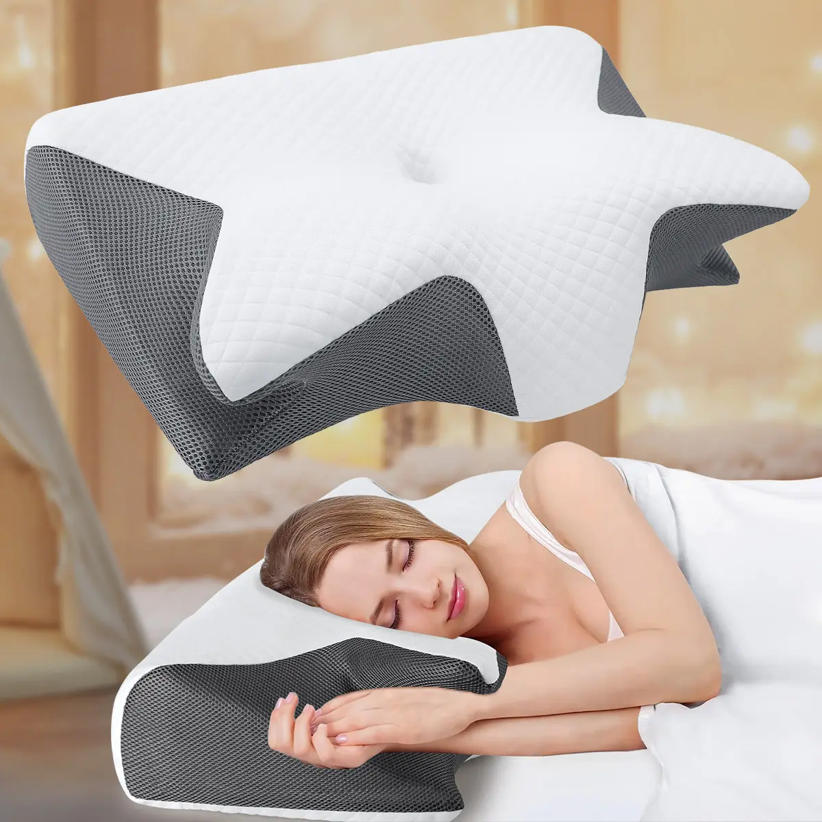 Cervical Neck Pillow for Pain Relief Sleeping, Contour Premium Memory Foam Pillows, Ergonomic Side Sleeper Pillows for Adults, Cooling Orthopedic Neck Support Pillow for Back Stomach Sleepers, Supportive Memory Foam
