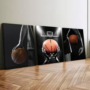 3pcs Wooden Framed Canvas Wall Art Fashion Basketball, Sport Modern Classic Art Deco Style, Waterproof & Odorless HD 8K Print, Indoor/Outdoor Home Decor for Living Room, Bedroom, Office - Perfect Gift for Friends & Family