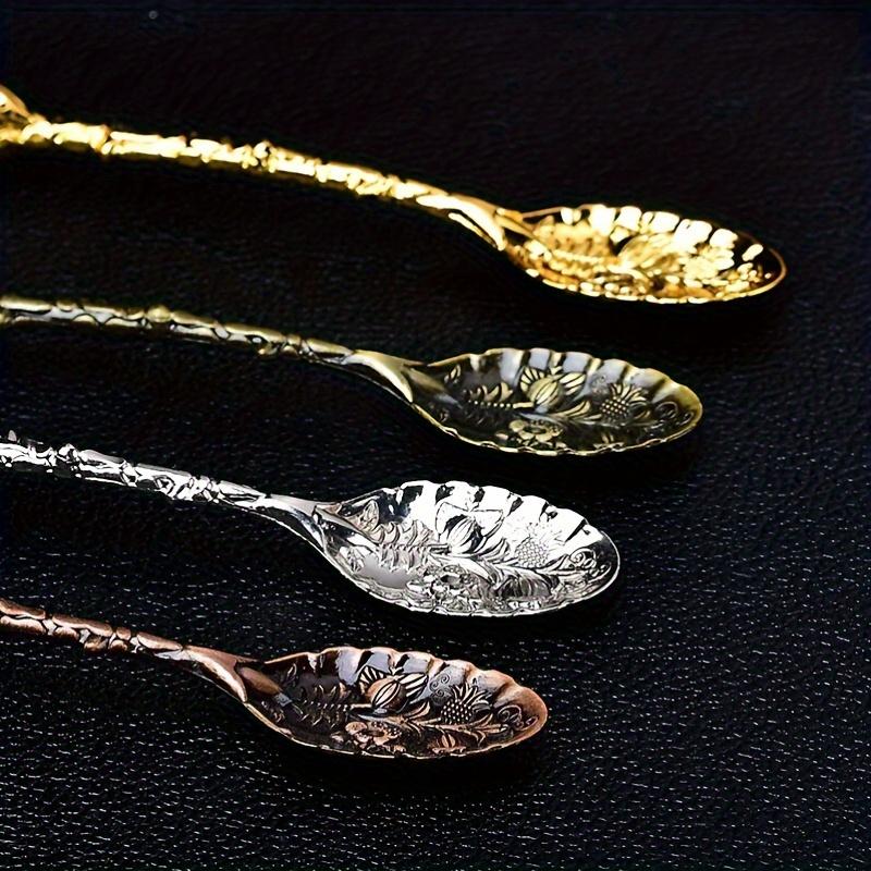 1/2/4/7pcs Natural Amethyst Flower Coffee Spoons Decorative Tea Spoons, Purple Crystal Spoons,Vintage Carved Spoons Dessert Spoon Ice Cream Spoons Hand Polished Raw Stone Crystal,Lucky home