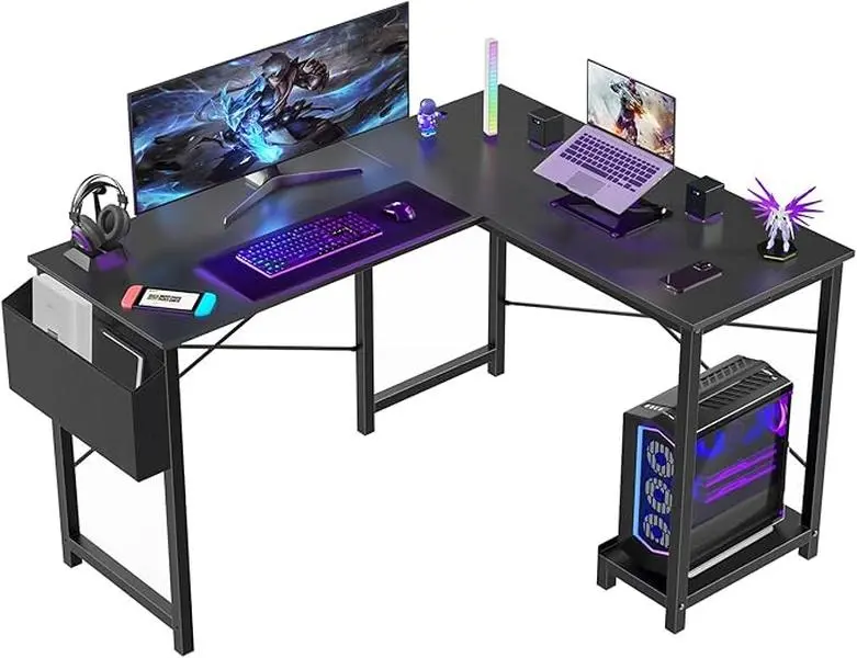50-Inch Modular Corner L-Shaped Gaming Computer Desk - Metal Frame, 2-Piece U-Shape Tables, CPU Tray, Side Storage Bag, High-Quality Materials, Assembly Required, Rustic Modern Office Furniture, Customizable Space for Gaming or Work, for Hardcore Gamers