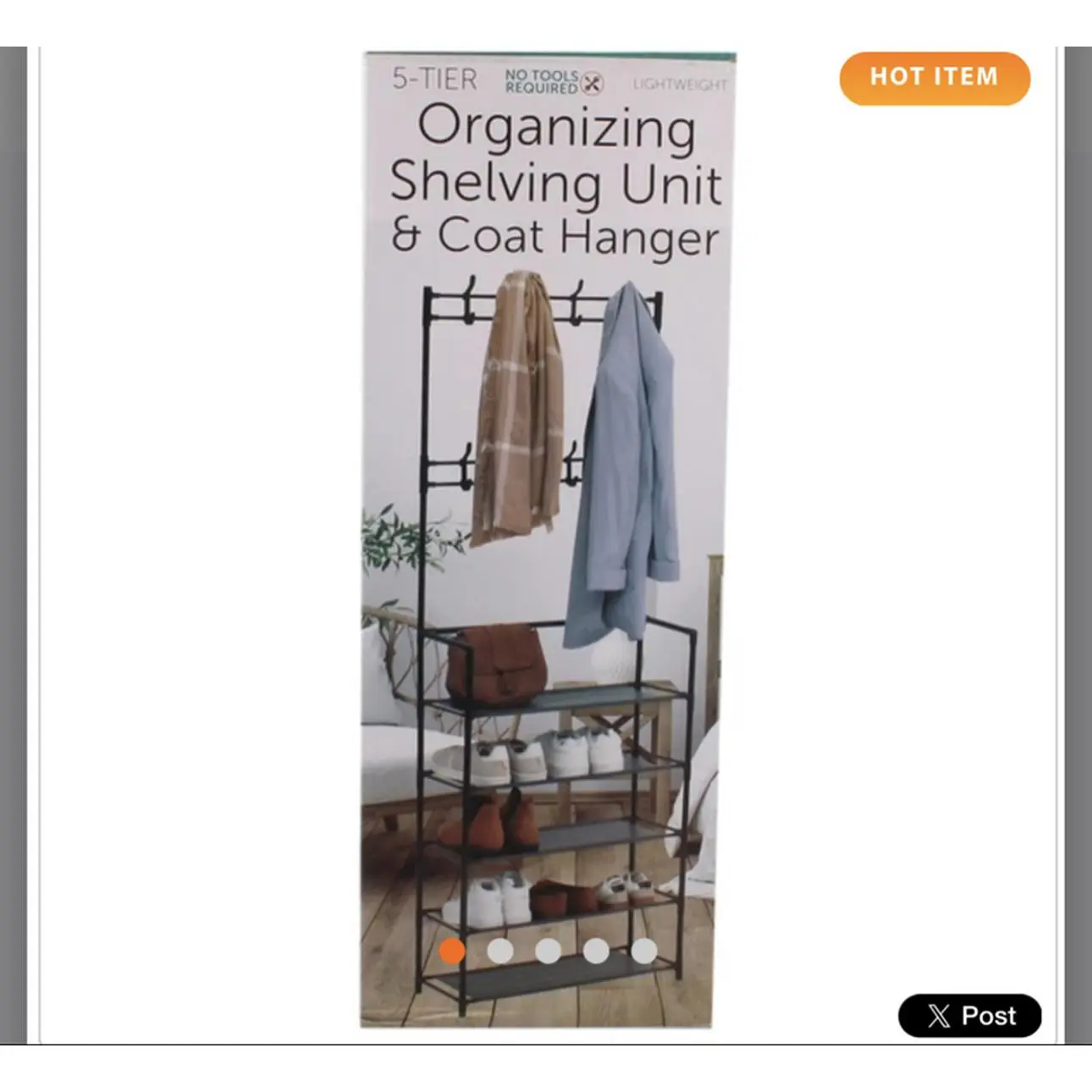 5-Tier Shoe Rack & Coat Hanger Organizer with 8 Hooks - Sturdy Storage Solution for Shoes & Outerwear - 23" x 10" x 66" - Space-Saving Entryway Closet Mudroom Organizer