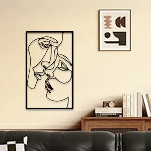 1pc Oversized Kissing Couple Line Art Metal Wall Art, Statement Statue Mural, Perfect for Bedroom Headboard, Gallery Wall, Bold Space Decor, Valentines Decor, Ideal Gift for Bold Romantics,Perfect For Halloween/Christmas/Easter decor.