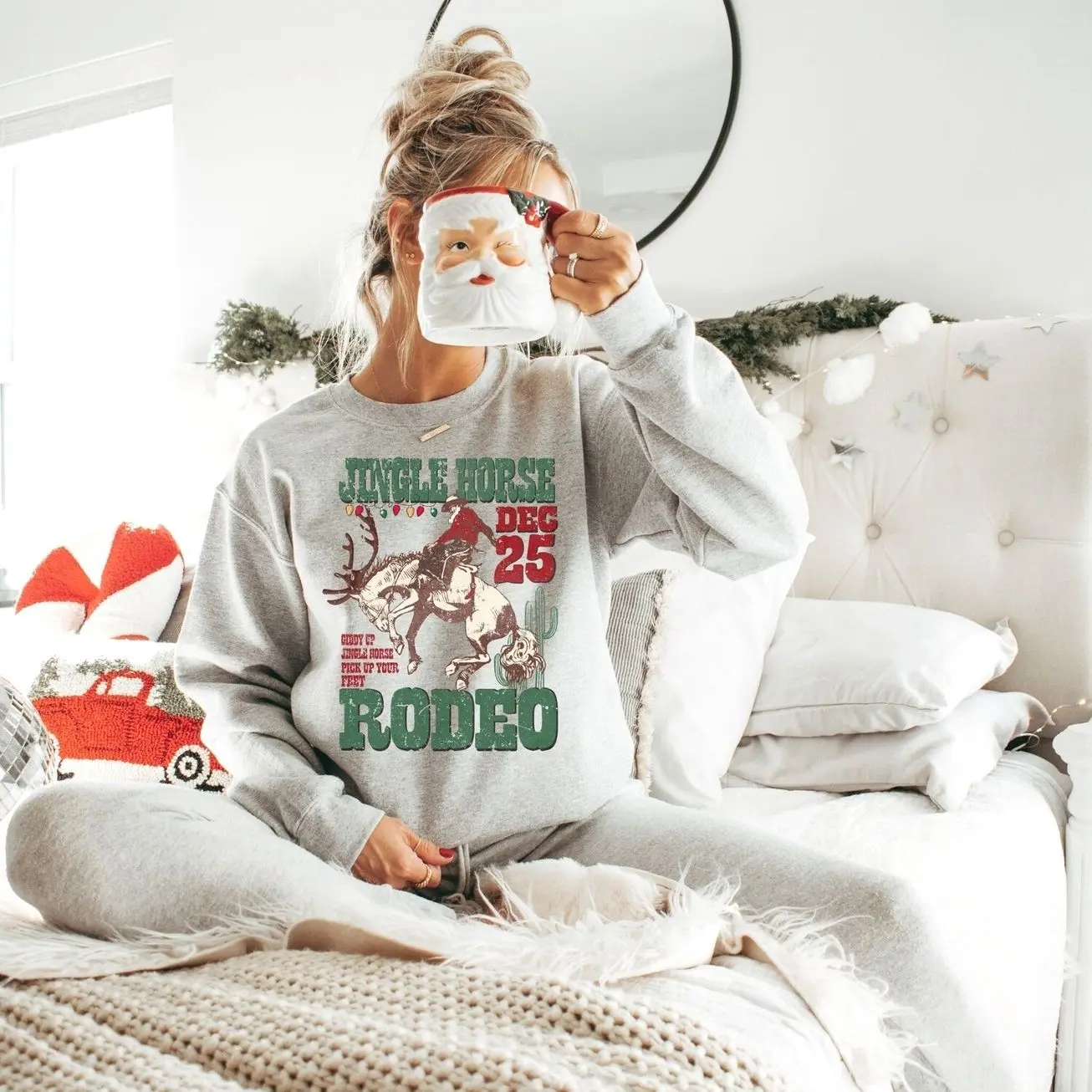 Jingle Horse Rodeo Sweatshirt,vintage Christmas cowboy sweater, Western Graphic, Cowboy Santa Shirt, Western Christmas Sweatshirt