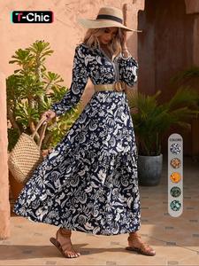 boho casual soft women's western style floral print bishop long sleeve notched neck a-line long vintage moo moo dresses, bohemian dresses for party, elegant fashion boho casual beach maxi milkmaid dress for vacation 80s, lady spring womenswear