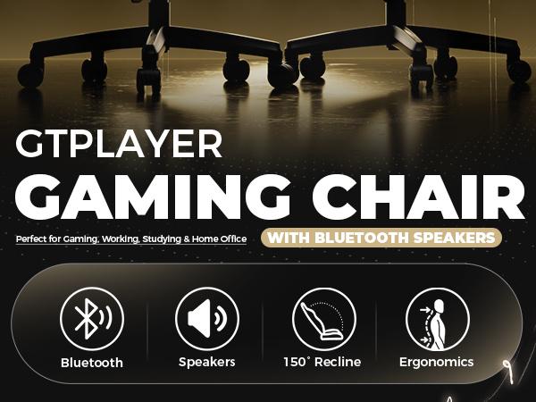 GTPLAYER Gaming Chair with 5.1 Compatible Bluetooth Speakers, High Back Ergonomic Design, 150° Maximum Inclination, PU Leather, Assembly Required