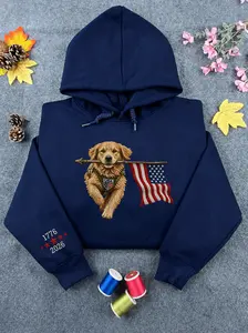Golden Retriever Embroidered Sweatshirt, Personalized Dog Mom Hoodie, USA Flag Dog Lover Crewneck, USA 250 years of Freedom
