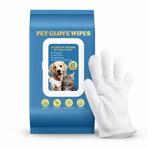 Pet Glove Wipes 20 Count Disposable Grooming Wipes for Dogs and Cats, Waterless Bath Paw and Body Cleaner, Gentle Deodorizing Pet Cleaning Wipes for Dirty Dogs, Cat Care, Travel, Outdoor Fun