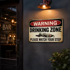 Drinking Area Warning Metal Sign Retro Drinking Area Metal Sign Please Watch Your Step For Garden, Patio, Bar, Porch, Home, Bedroom, Kitchen Wall Decoration Decorative Gift 8 x 12 Inches
