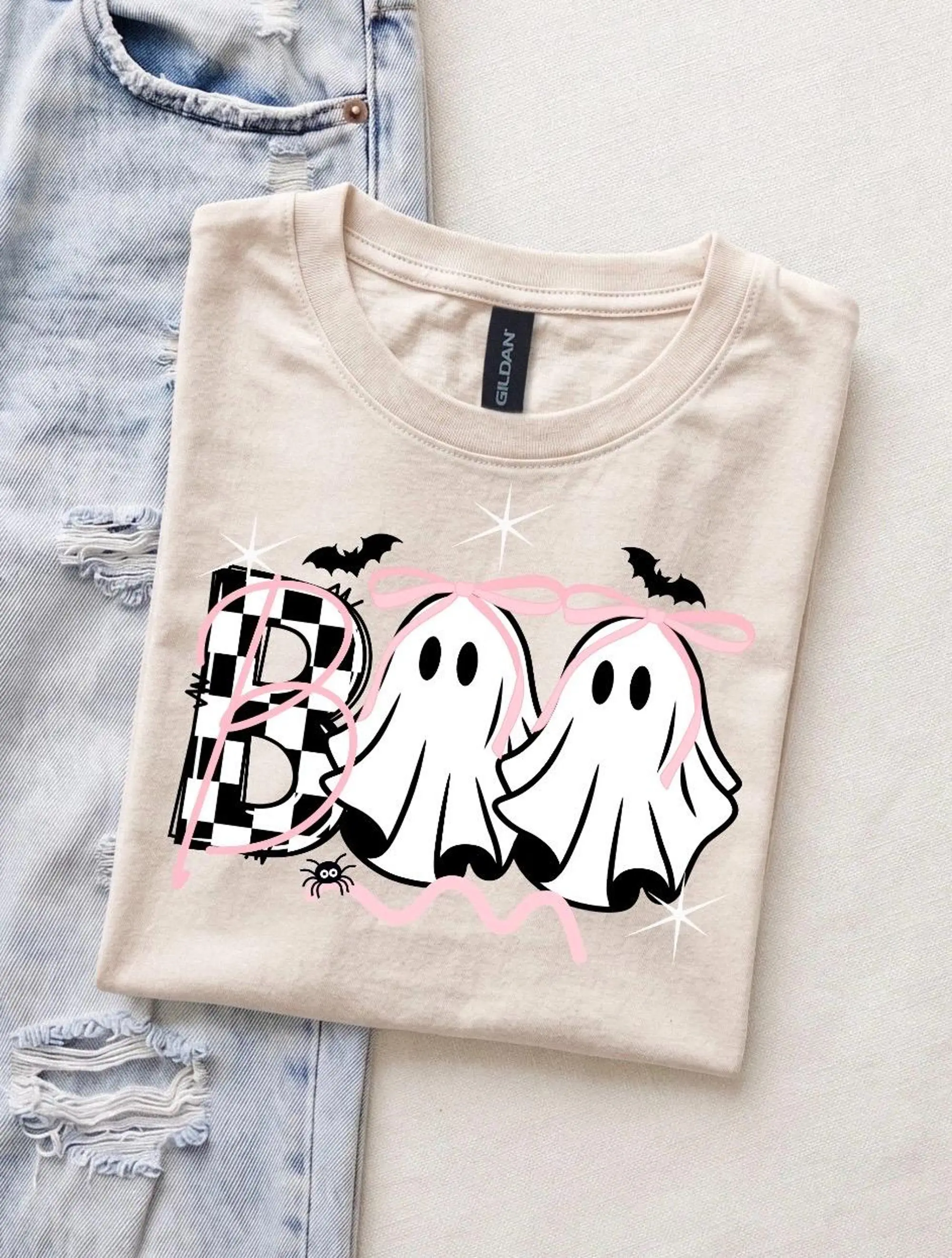 Halloween Tshirt - Boo - Trendy Halloween Tee - Gildan 64000