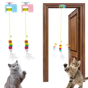 pet stress relieving cat toy, rechargeable interactive hanging door cat toy with replacement toy and elastic rope, automatic electric flying feather cat toy for hunting exercise to eliminate boredom, suitable for all breeds