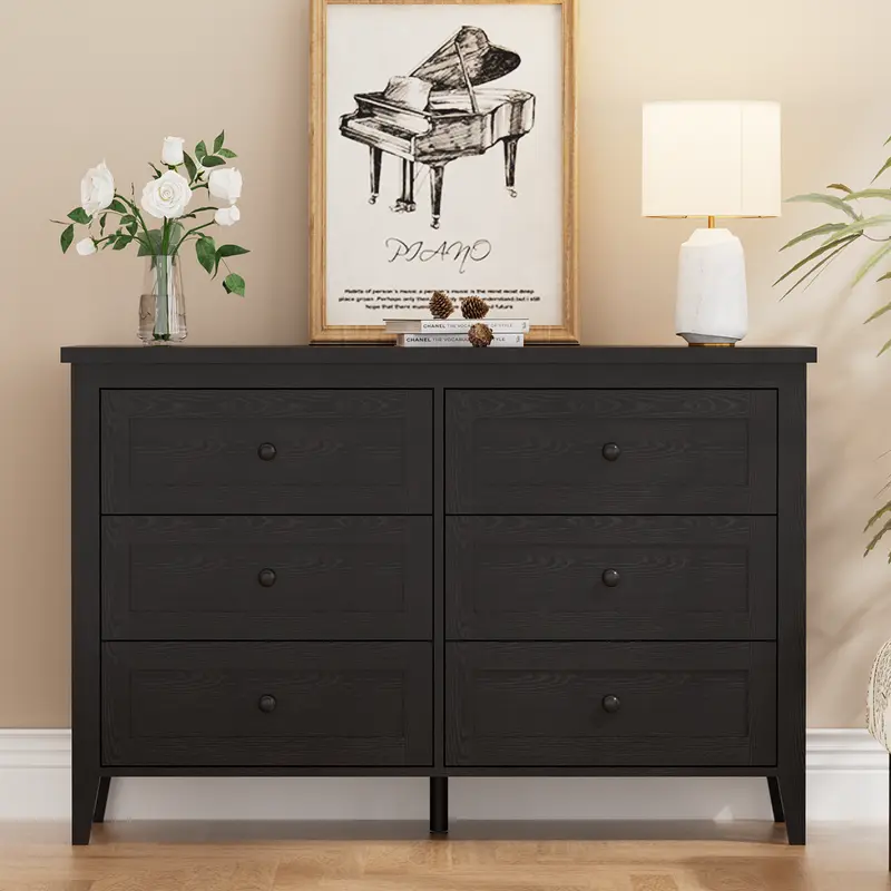 black 6 drawer dresser for bedroom Elure Wood 9-Drawer Dresser