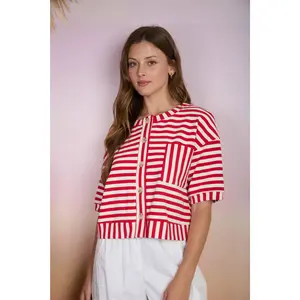 Andrea Button Down Knit Top in Red