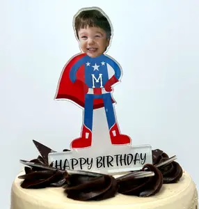 Personalized Boy Super Hero Photo Cake Topper