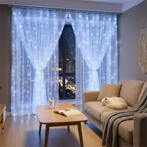 Cool White Icicle Curtain Lights with Remote Control 300 RGB LEDs 10 Strands 8 Modes Timer Function USB Powered Hanging String Lights for Bedroom Living Room Christmas Wedding Party Window Backdrop Wall Decor Indoor Holiday Lighting