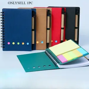 1pc Spiral Pocket Notebook with Pen Holder, Sticky Notes & Colored Index Tabs - Durable Brown Paper Cover Notepad -Convenient Small Size for Easy Portability Spiral Notebook Journal