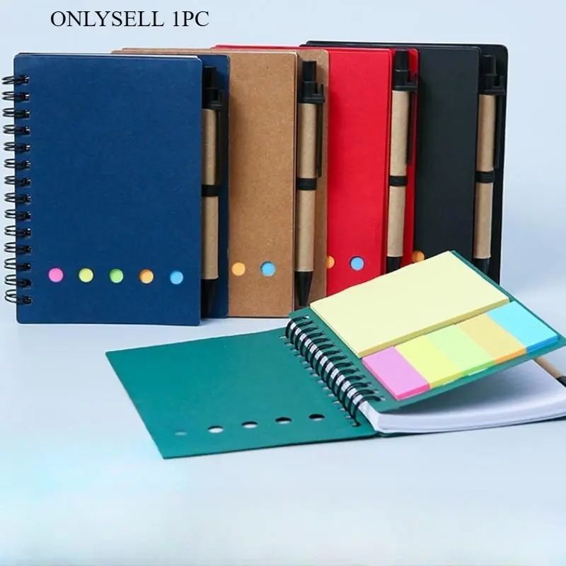 1pc Spiral Pocket Notebook with Pen Holder, Sticky Notes & Colored Index Tabs - Durable Brown Paper Cover Notepad - Convenient Small Size for Easy Portability Portable Notebook Spiral Notebook Journal, Spiral Bound Notepad