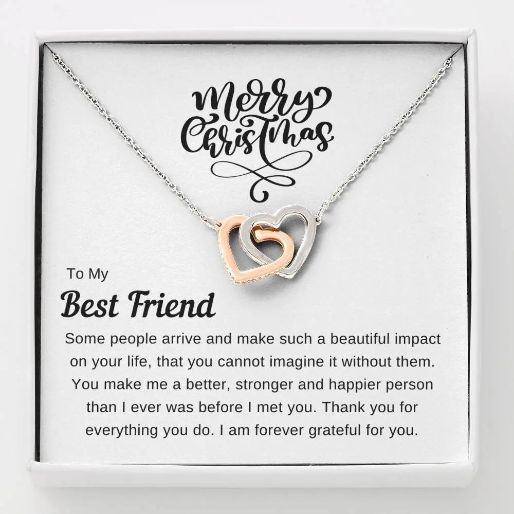 Best Friend Xmas Necklace Gift - Sparkly Hearts Pendant on Message Card, Besties Christmas Gift, BFF, Girl Squad, Meaningful Message Card Inside
