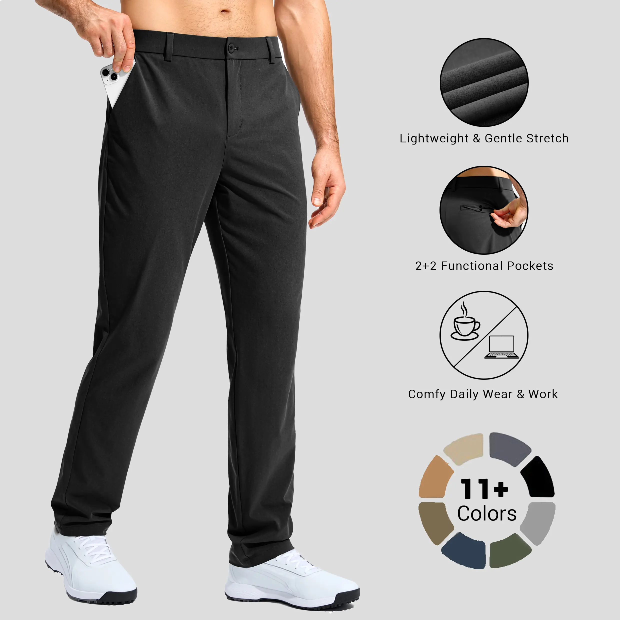 G Gradual Mens Golf Pants with 4 Pockets 30"/32"/34" Casual Pants Lightweight Stretch Dress Work Travel Slacks for Men