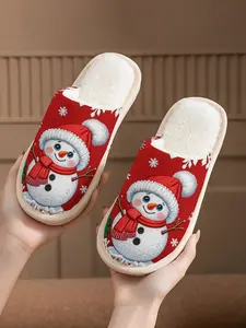 Cute Snowman Printed Slippers Unisex Couple Match Soft Skin-Friendly Comfort Home Casual All-Season Fall Winter Wear