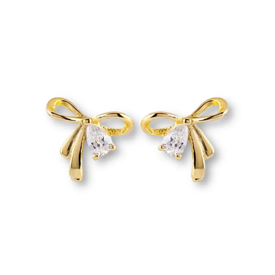 Small Tiny CZ Bow Stud Earrings for Women